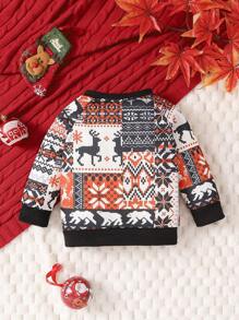Baby Boy Patchwork Print Contrast Binding Coat for Christmas - Multicolor - View 2