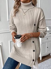 SHEIN Clasi Col Knoopdetail Oversized Truien