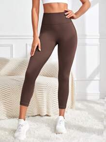 寬腰帶條紋針織運動打底褲