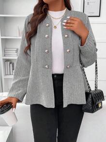 SHEIN Clasi 大碼雙排釦花呢外套