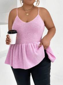 Celure Plus Peplum Cami Knit Top - Pink - View 7