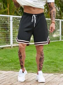 Manfinity Homme Nam Plus Sọc trang trí Eo dây rút Lỏng lẻo phù hợp Quần short - màu đen - Xem 6