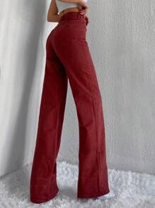 RueChic Solid Raw Hem Straight Leg Jeans - Red - View 2