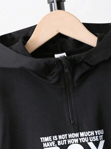 Young Boy Striped & Letter Graphic Drop Shoulder Hoodie & Sweatpants