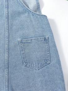 SHEIN Teen Girls 1pc Roll Up Hem Denim Dungaree - Light Wash - View 7