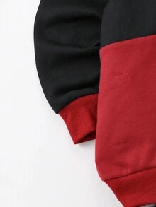 SHEIN Chàng trai trẻ Đồ họa Chữ cái Khối màu Áo Hoodie & Quần thể thao - Màu Đỏ Sâu - Xem 4