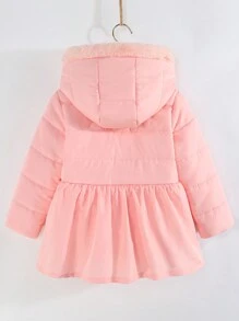 SHEIN 年轻女孩拉链连帽棉服外套 - 粉色 - 查看 2