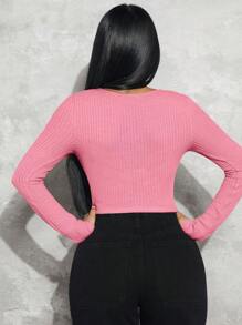 SHEIN SXY Camiseta crop de cuello scoop - Rosa - Ver 2