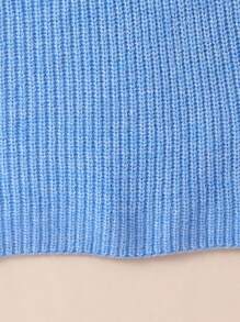 Teen Girl Tie Shoulder Contrast Trim Sweater Dress - Blue - View 6