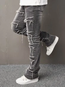 Manfinity LEGND Men Raw Hem Skinny Jeans - Light Grey - View 5