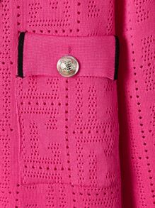 Celure Talla grande Cárdigan ribete de rayas con bolsillo con solapa - Rosa Fucsia - Ver 4