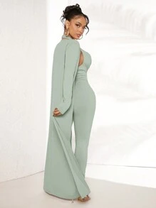 SHEIN SXY 開門襟外套和垂領連身褲 - 薄荷綠 - 查看 2