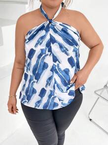 Calvaya 大碼滿版印花後背繫帶掛脖上衣 - 彩色 - 查看 5