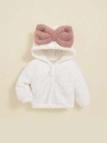 SHEIN Newborn Baby Girl Thickened Contrast Color Bow Sweatshirt - White - View 1