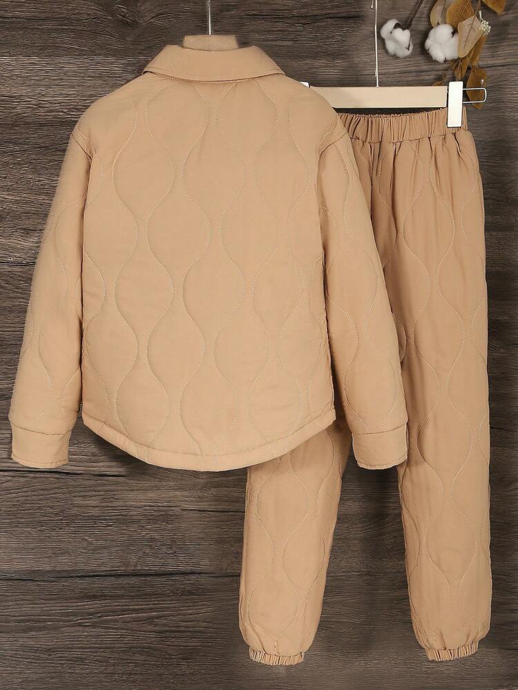 Tween Girl Flap Pocket Drop Shoulder Jacket & Pants Without Sweater