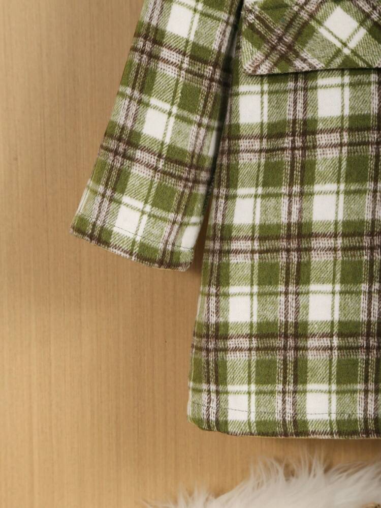 Tween Boy Plaid Lapel Collar Overcoat