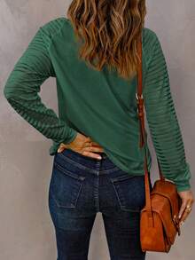 CILKOO Áo thun tay Raglan cổ chữ V - màu xanh lá - Xem 2