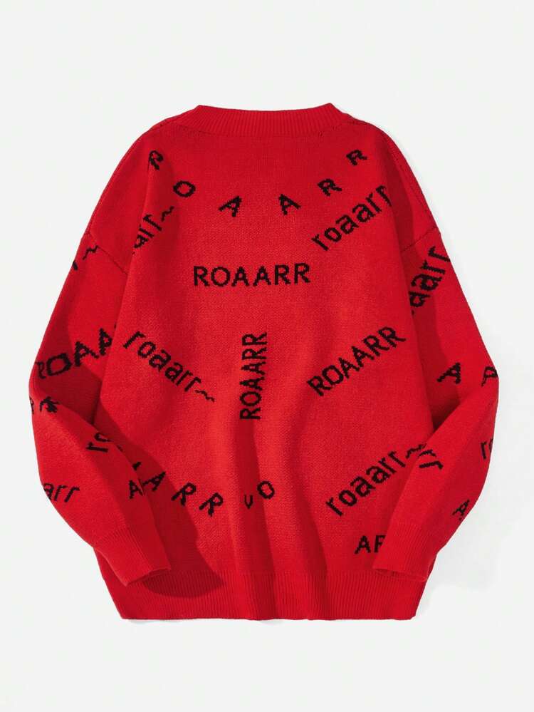 Plus Dinosaur & Letter Pattern Sweater Knit Pullover Fall Winter Sweater