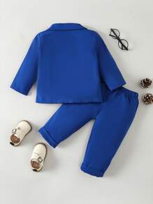 Souflis Souflis 男嬰拼接西裝領西裝外套和褲子&前蝴蝶結襯衫 - 寶藍色 - 查看 2