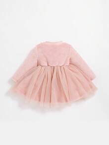 SHEIN 女嬰前蝴蝶結網紗邊洋裝 - 粉色 - 查看 2