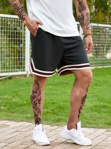 Manfinity Homme Nam Plus Sọc trang trí Eo dây rút Lỏng lẻo phù hợp Quần short - màu đen - Xem 1