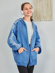 RueChic Teenager Mädchen Kapuzenpullover mit Raglanärmeln und Reißverschluss und Buchstabengrafik