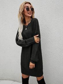 SHEIN Unity Solid Drop Shoulder Sweater Dress Without Belt - Black - View 3