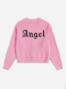 SHEIN EZwear Cárdigan con bordado de letra de hombros caídos - Rosa - Ver 3