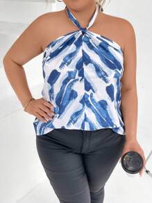 Calvaya 大碼滿版印花後背繫帶掛脖上衣 - 彩色 - 查看 6