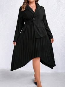 SHEIN Clasi Hơn Cổ áo Bất đối xứng Viền xếp Đầm - màu đen - Xem 4