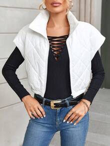 SHEIN Essnce Zip Up Vest Quilted Coat - White - View 3
