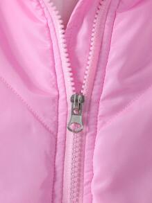 SHEIN 年轻女孩网眼装饰连帽棉服外套（不含毛衣） - 粉色 - 查看 3