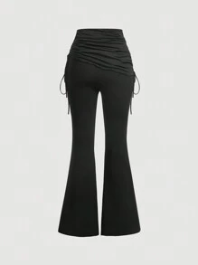 SHEIN MOD 側抽繩喇叭褲 - 黑色 - 查看 2