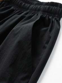 Men Drawstring Waist Straight Leg Trousers - Black - View 3