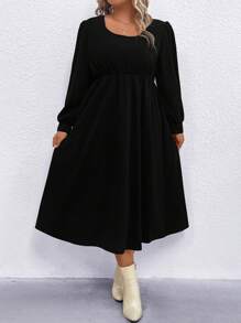 SHEIN LUNE Đầm Maxi Tay Phồng Cổ Vuông Cho Nữ - màu đen - Xem 3