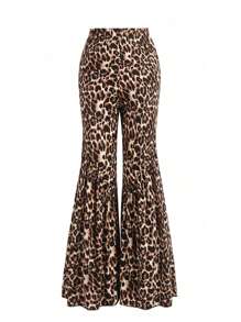 Leopard Print Flare Leg Pants - Multicolor - View 1