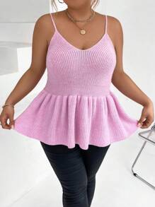 Celure Plus Peplum Cami Knit Top - Pink - View 4