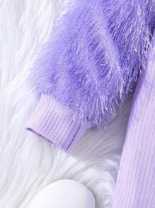 SHEIN Young Girl Fuzzy Sleeve Fitted Dress - Purple - View 4