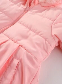 SHEIN 年轻女孩拉链连帽棉服外套 - 粉色 - 查看 7