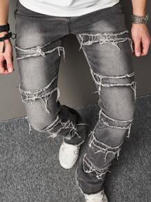 Manfinity LEGND Men Raw Hem Skinny Jeans - Light Grey - View 1