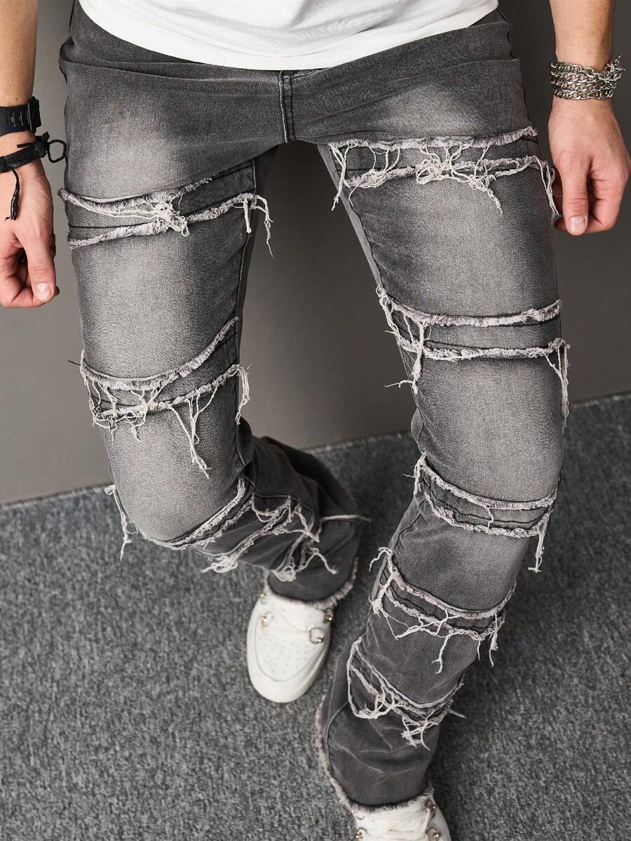 Manfinity LEGND Men Raw Hem Skinny Jeans - Light Grey - View 1