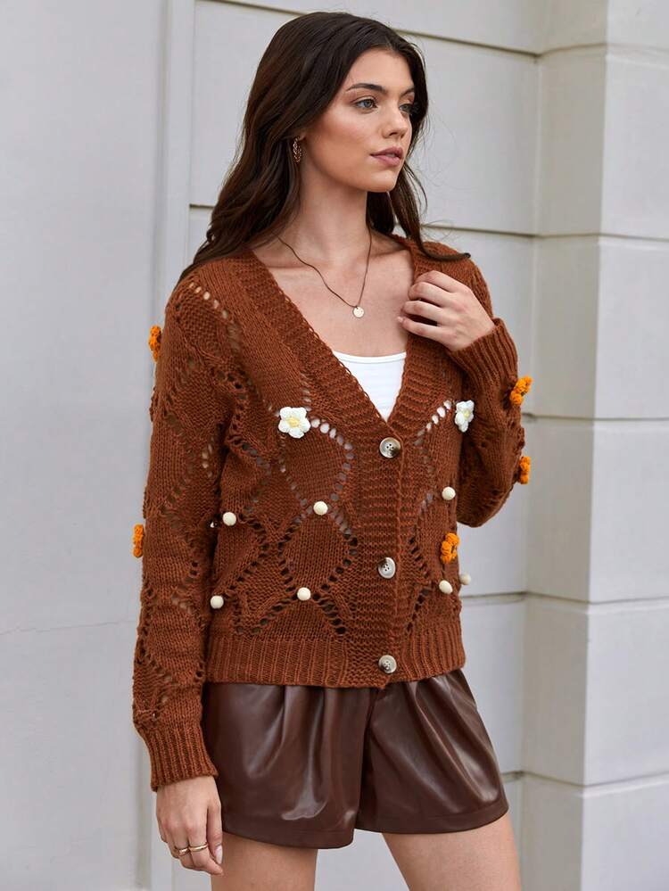 Appliques Button Front Cardigan