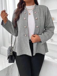 SHEIN Clasi 大碼雙排釦花呢外套