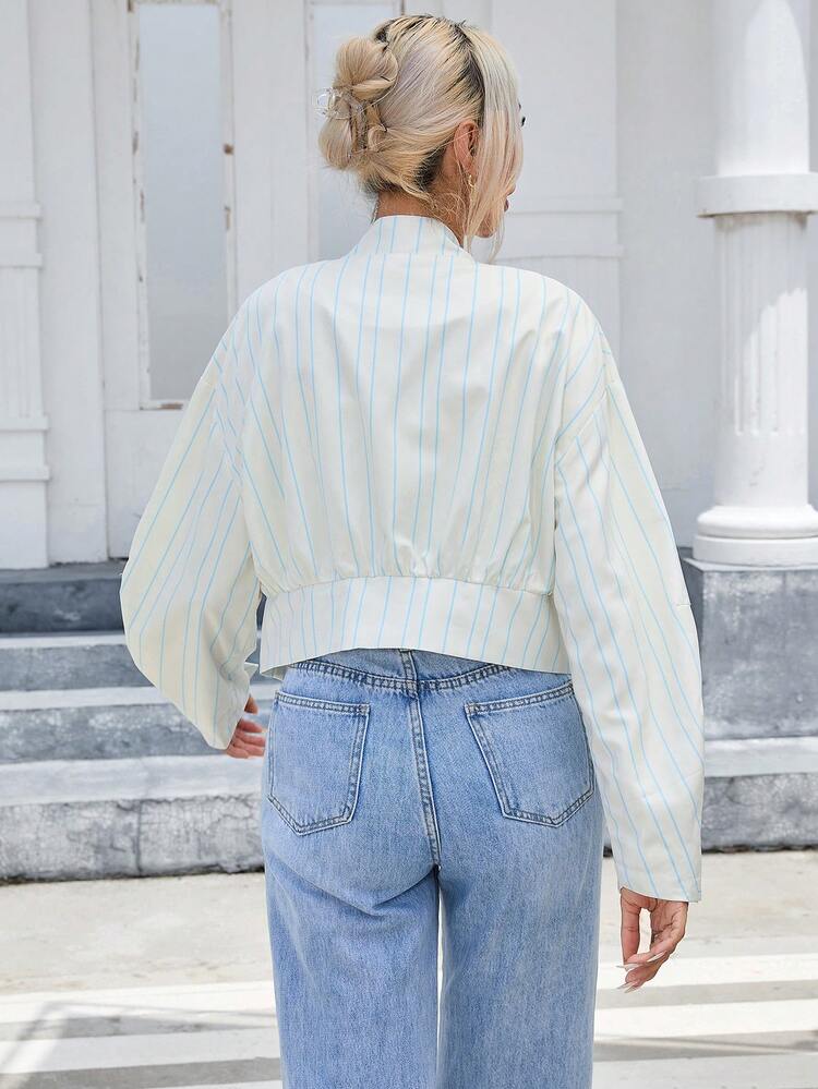 Striped Print Zip Up Crop Jacket