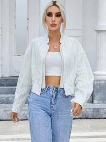 SHEIN Essnce In sọc Dây kéo Áo Jacket Crop - Nhiều màu - Xem 6