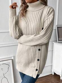 SHEIN Clasi Col Knoopdetail Oversized Truien