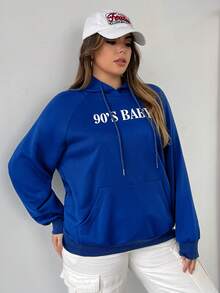 Flirla Plus Letter Graphic Raglan Sleeve Drawstring Hoodie