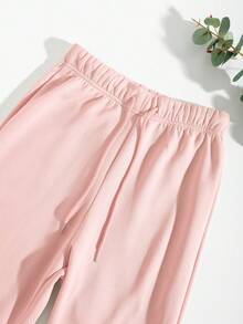 SHEIN EZwear 女士印花連帽衫和長褲套裝 - 淺粉色 - 查看 4