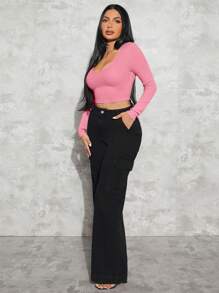 SHEIN SXY Camiseta crop de cuello scoop - Rosa - Ver 5