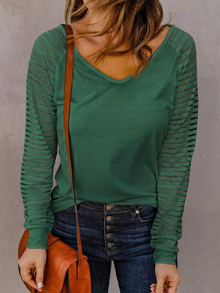 CILKOO Áo thun tay Raglan cổ chữ V - màu xanh lá - Xem 1